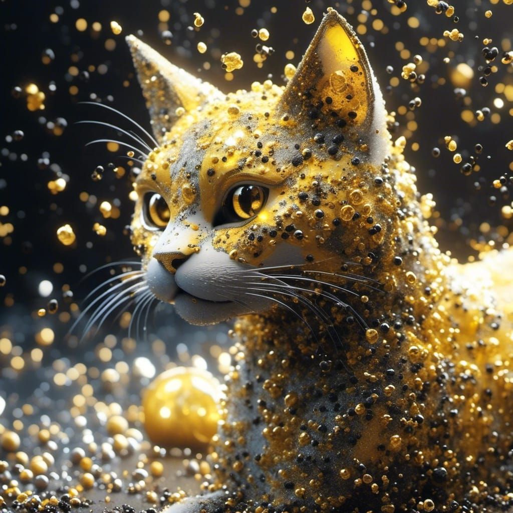 Sparkling Yellow Cat Fantasy Concept Art in 3D