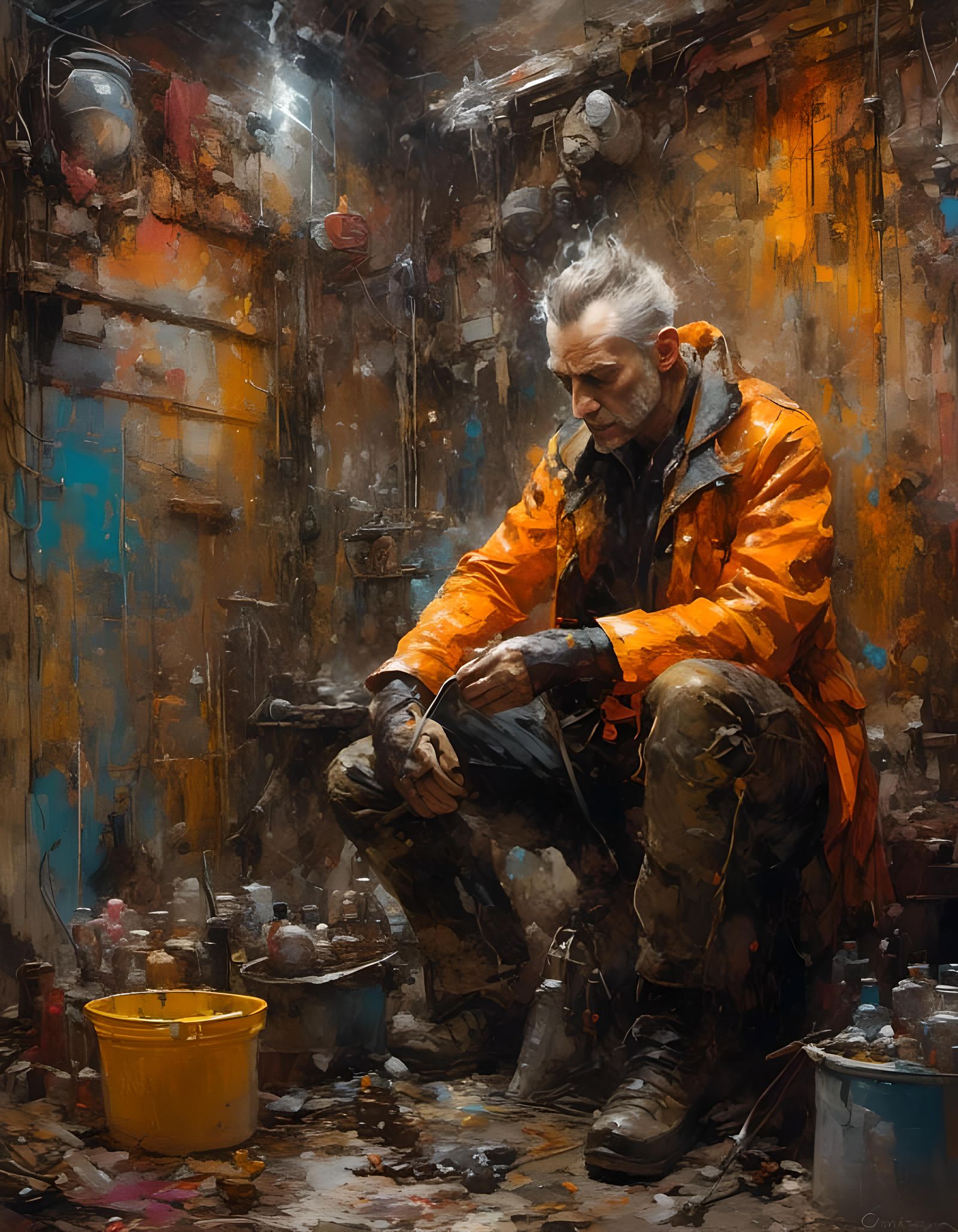 Cyberpunk Chimney Sweep in Neon God Rays