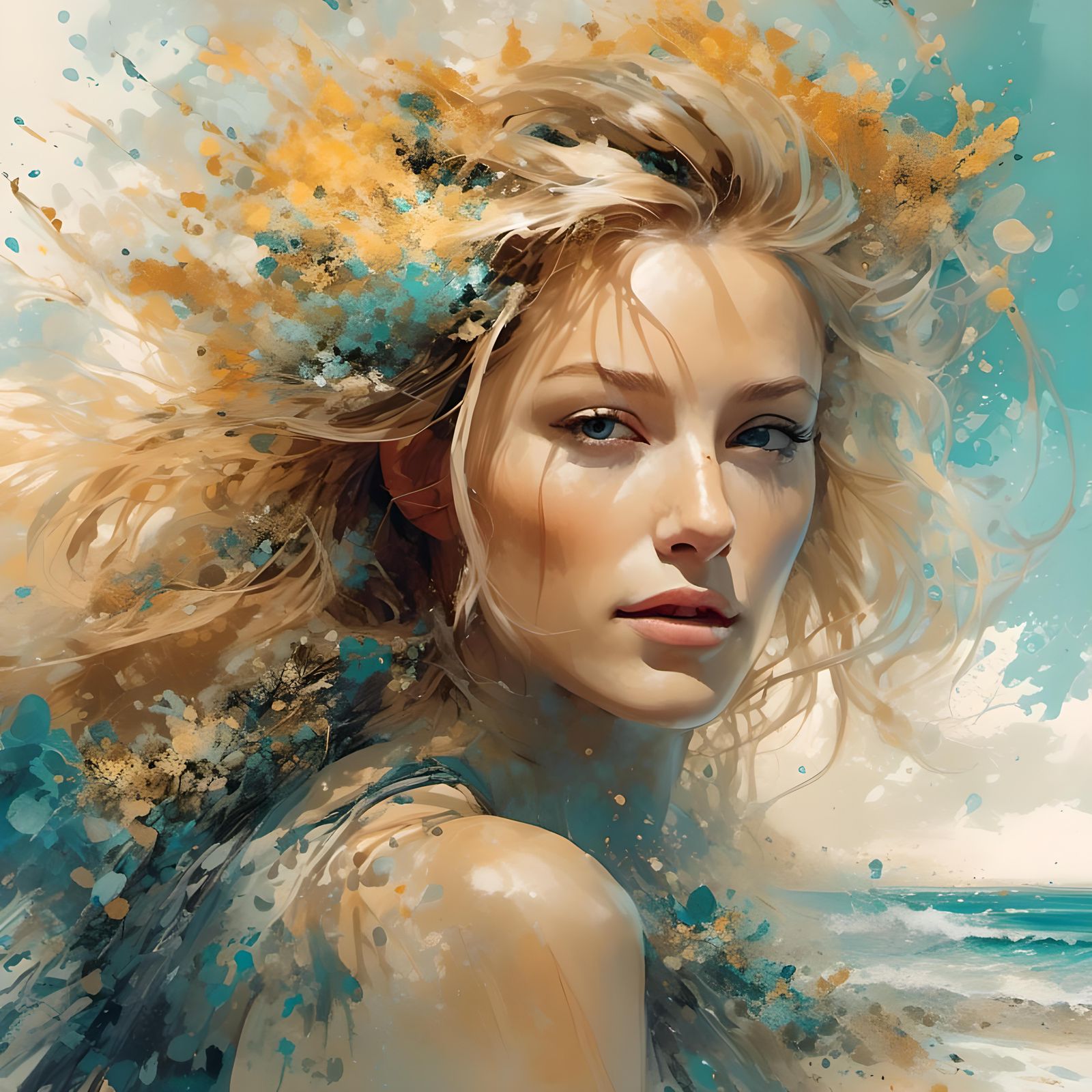 Radiant Beach Portrait in Illustrative Style