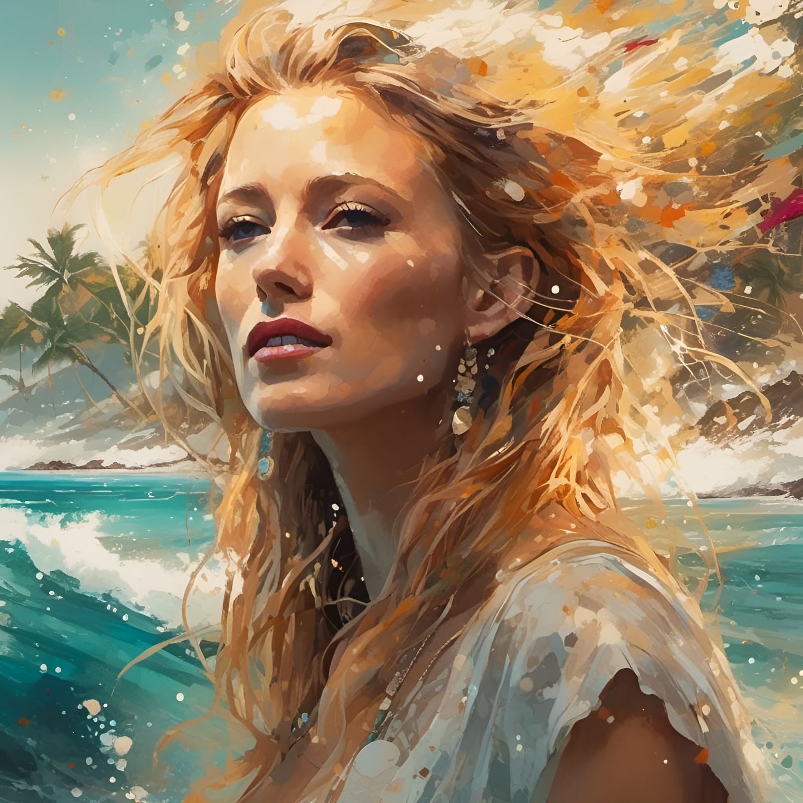 Gorgeous Woman on Sunny Beach: Digital Portrait