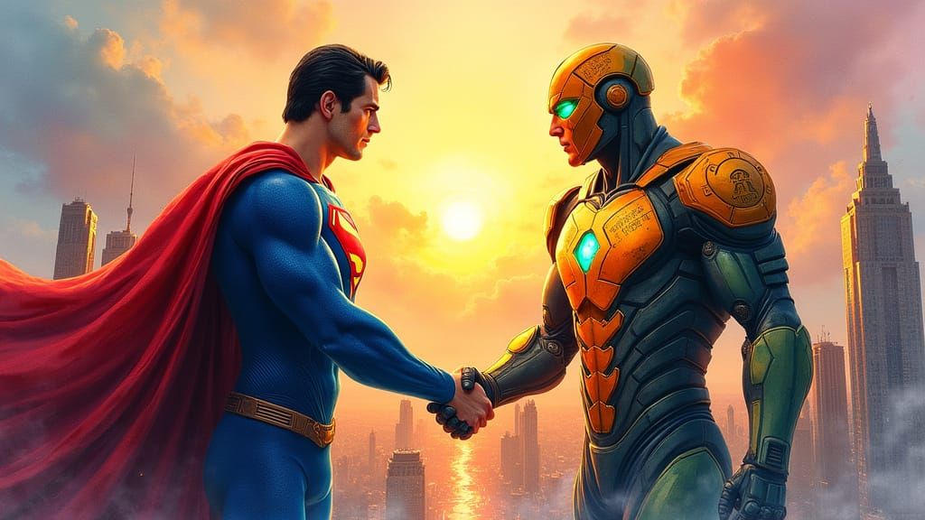 Superman and Lex Luthor's Pact in Watercolor