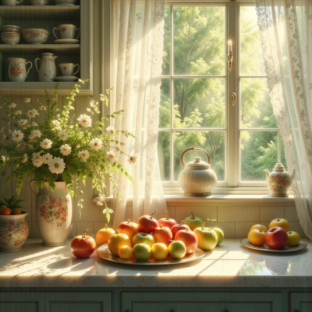 Sun-Drenched Kitchen in Impressionist Style