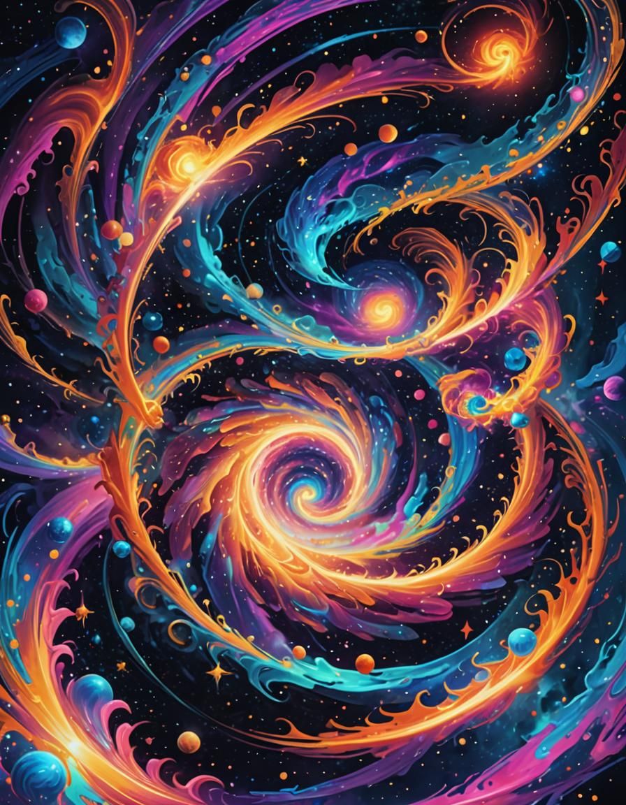 Interconnected Cosmic Vortex in Surreal Astral Dreamscape