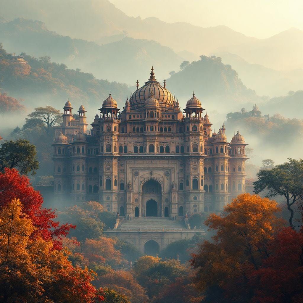 Jaipur Sandstone Palace in Autumn Gardens