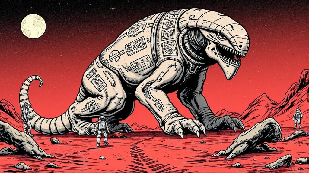 Astronaut Finds Giant Petrified Alien God on Crimson Planet