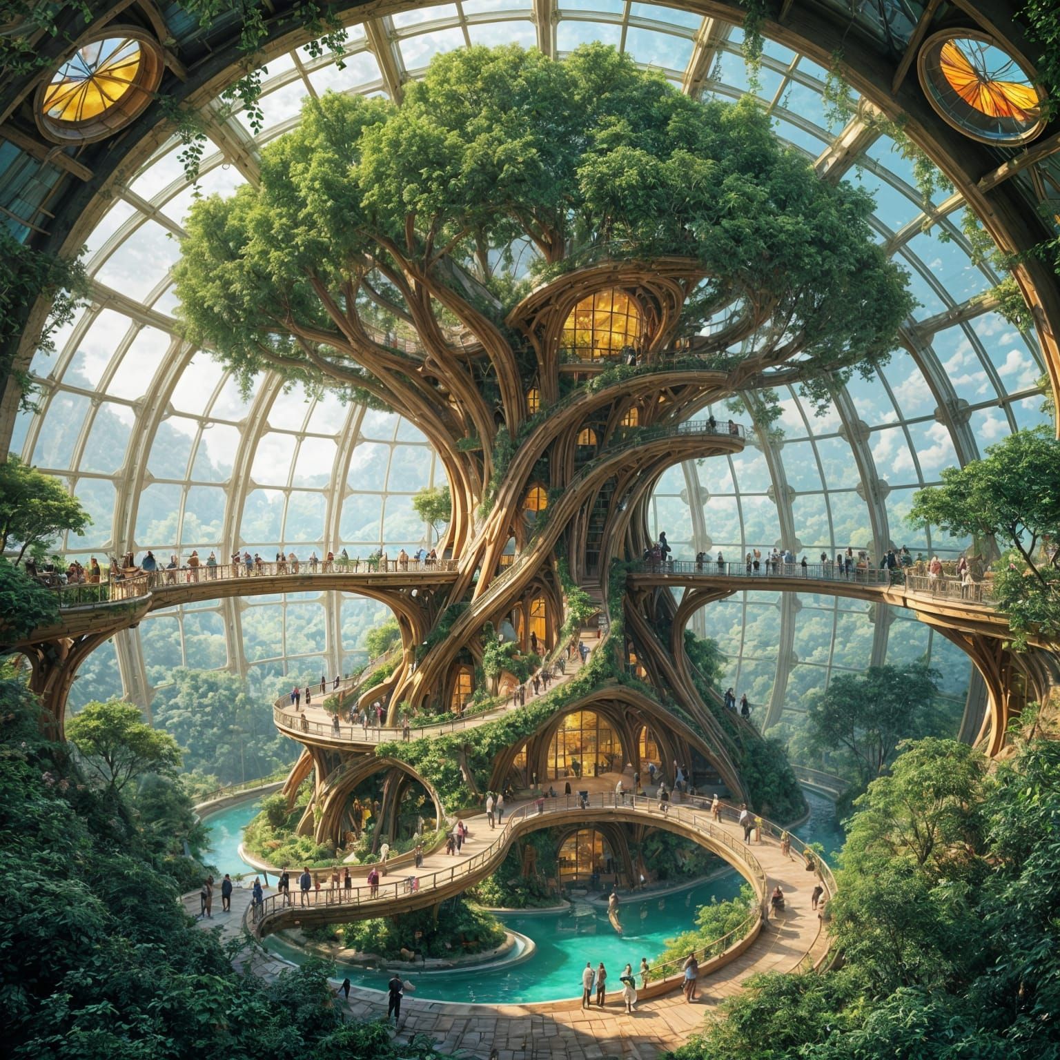Eco-Friendly Solarpunk Megastructure as a Living Tree