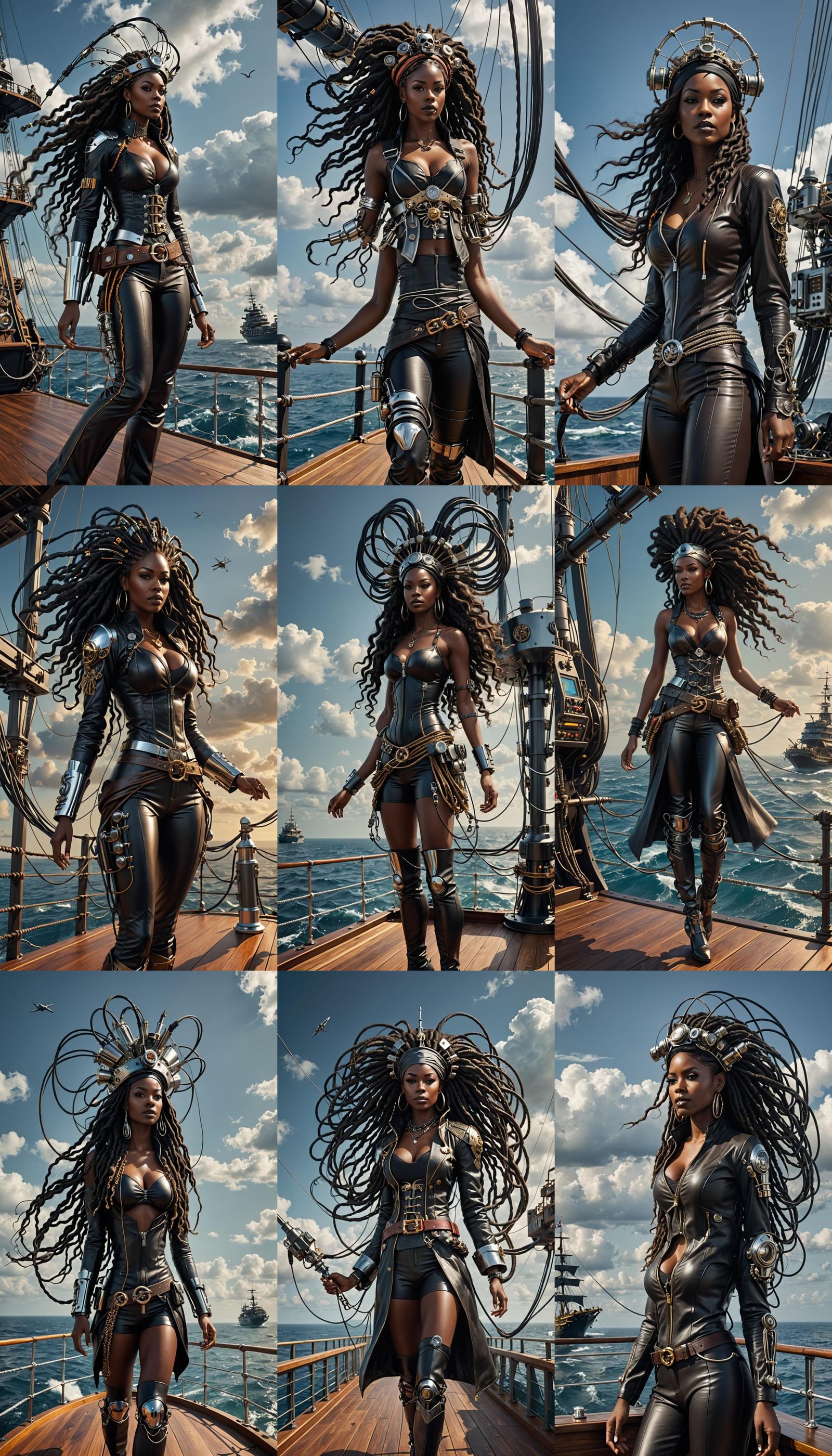 Cyberpunk Pirate Queen on Futuristic Skyship