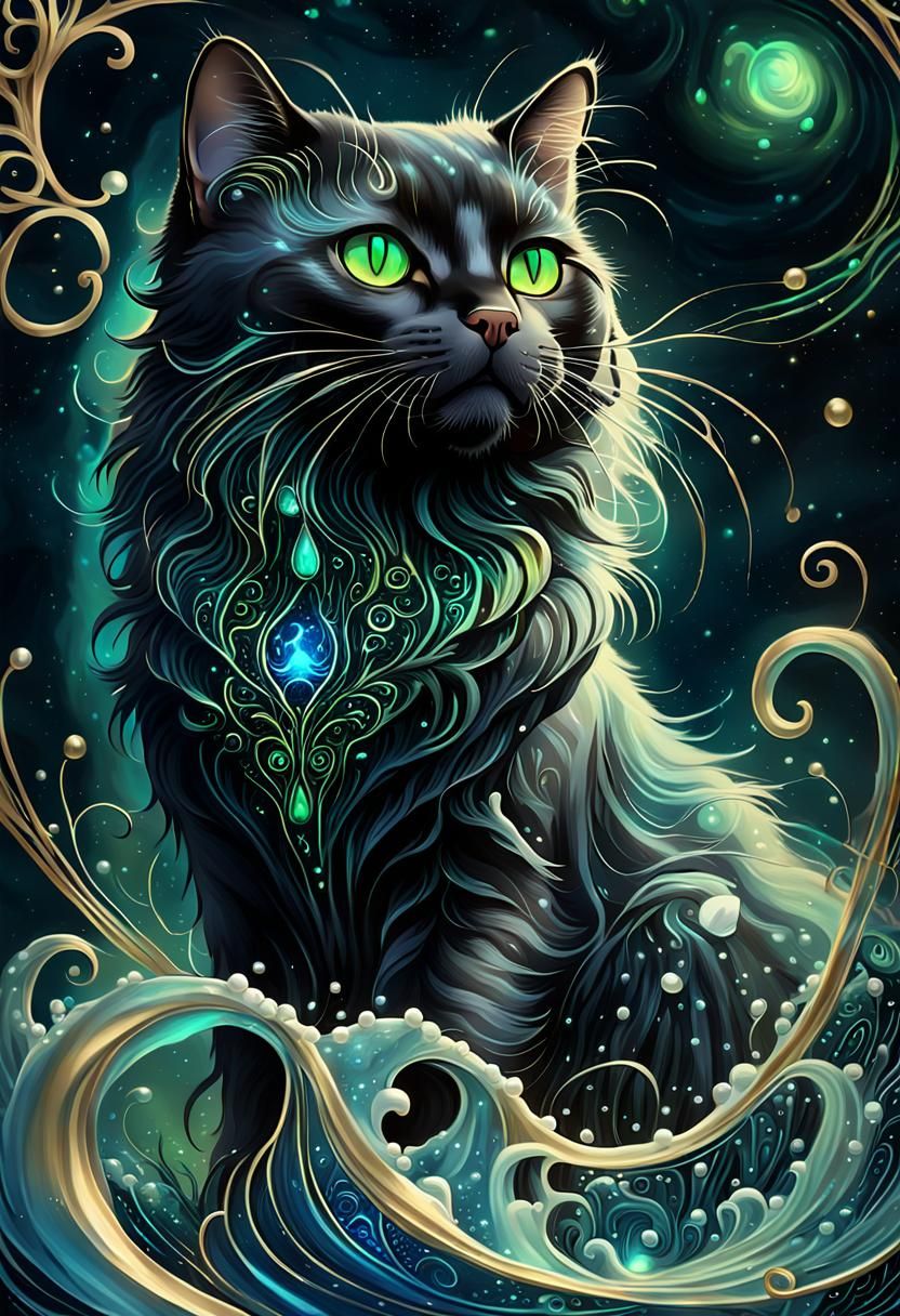 Luminous Water Cat in Airbrush Style