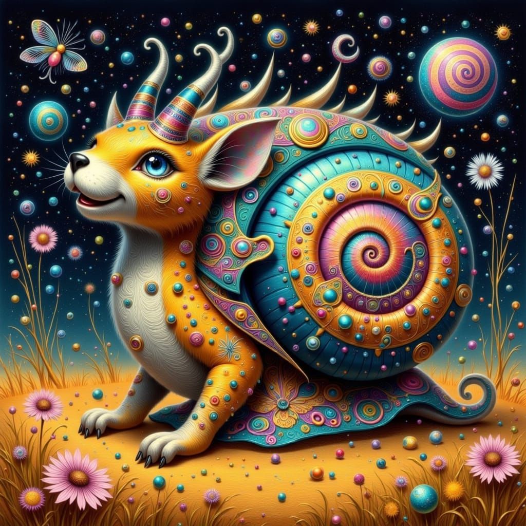Whimsical Cheetah-Snail in Vibrant, Swirling Patterns, Set A...