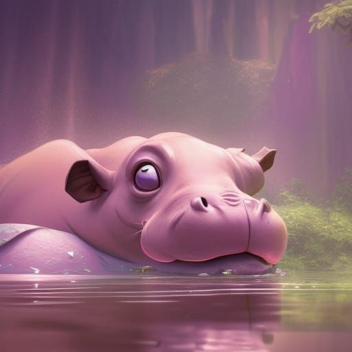 Happy Hippo Floating in Pink Swamp: Concept Art