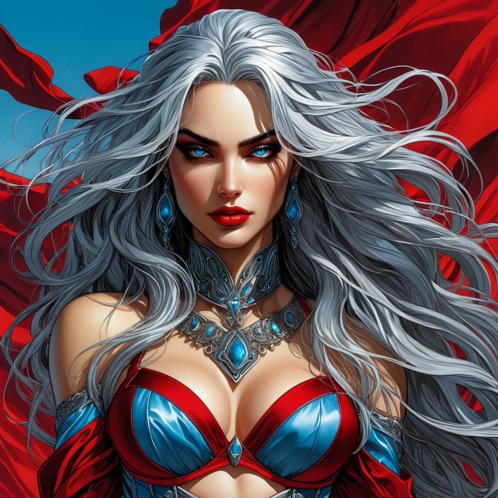 Silver-Haired Woman in Enki Bilal Comic Style