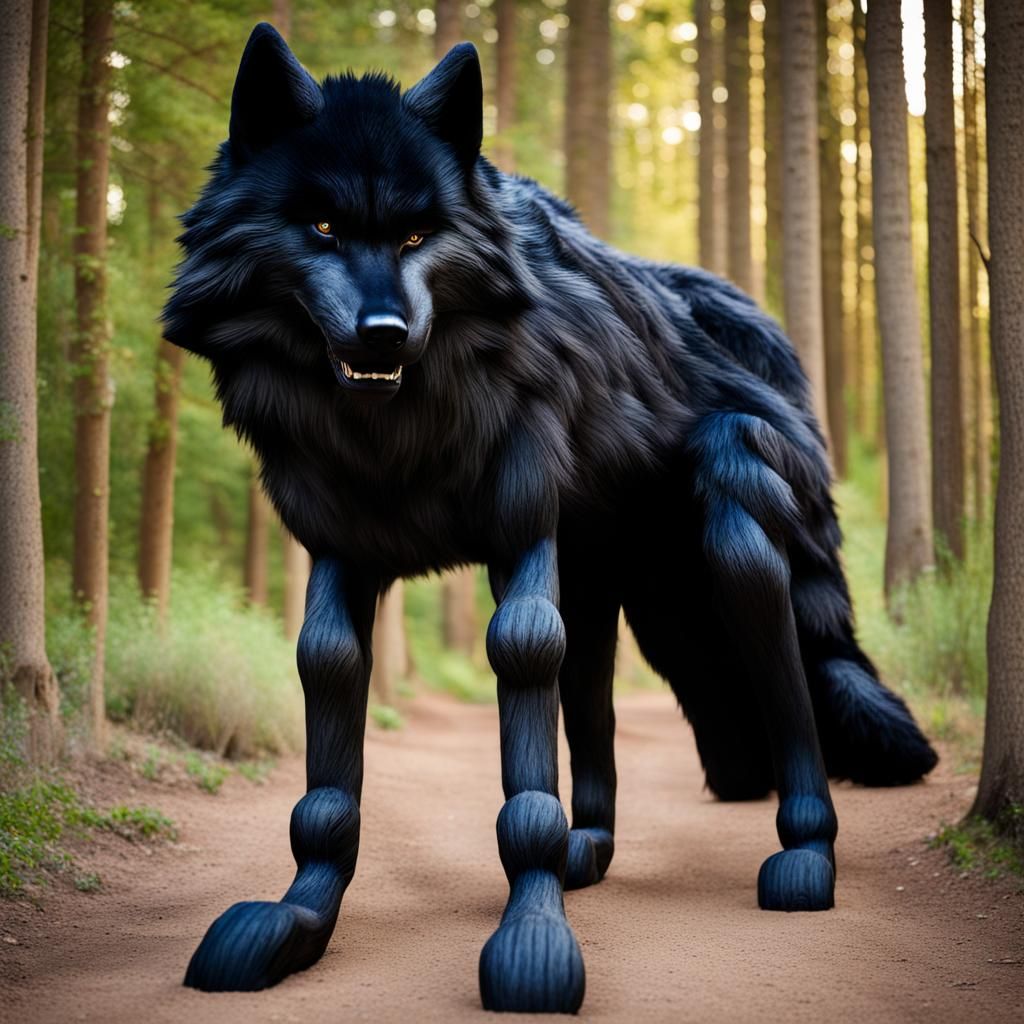 Gigantic Black Furry Wolf Portrait