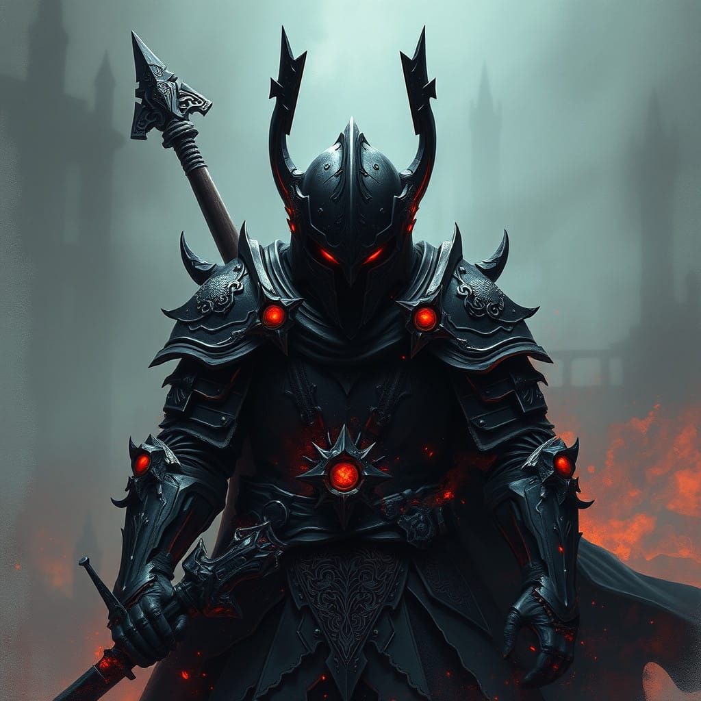Dark Fantasy Knight in Battle-Worn Armor