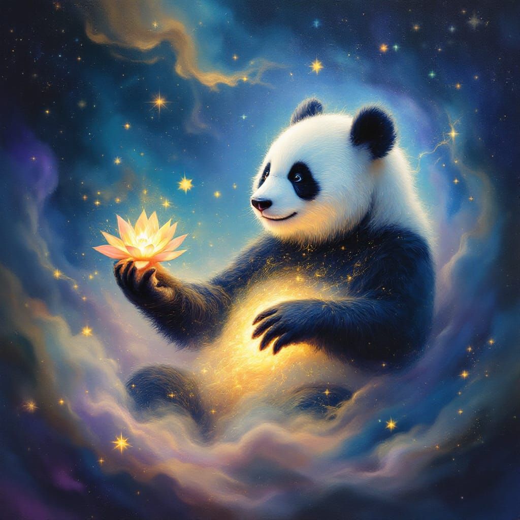 Surreal Panda Emerges From Cosmic Vortex
