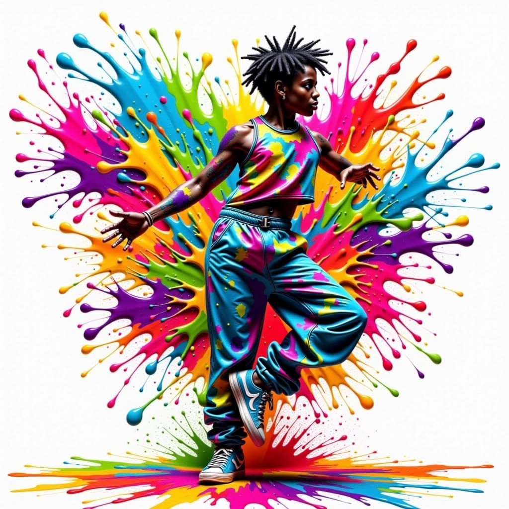 K-Pop Dancer Amidst Splattering Paint and Water