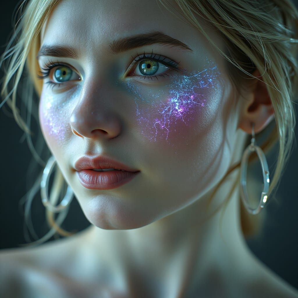 Ethereal Woman with Luminous Cosmic Skin