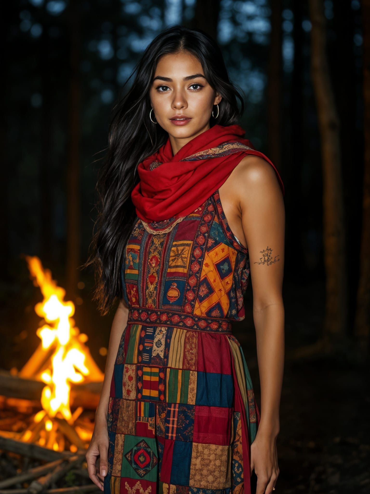 Tibetan Bohemian Goddess in a Gypsy Patchwork Dress