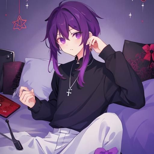 Sadistic Anime Boy in Dark Purple Kuroume Style
