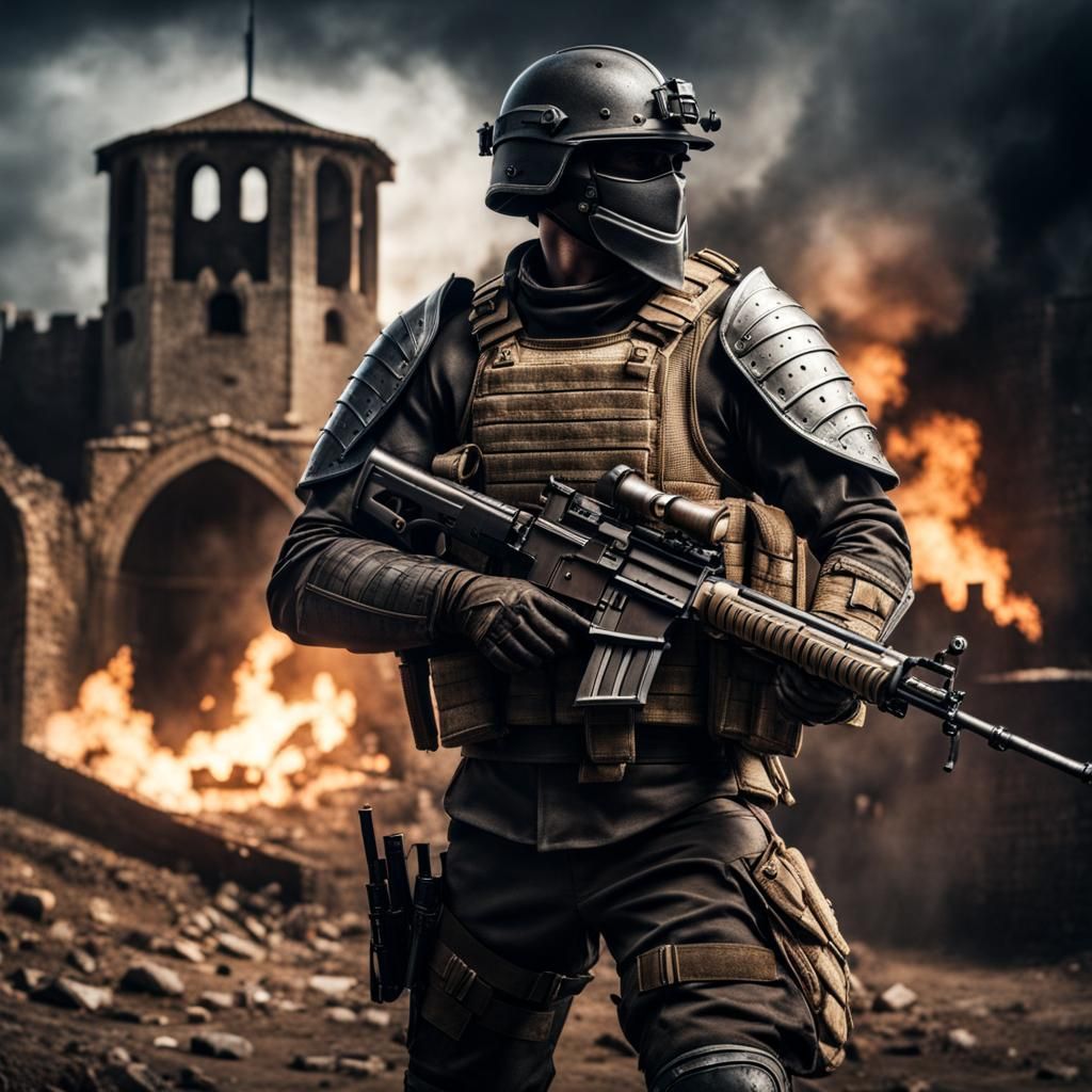 Modern Soldier in Medieval Crusader Style