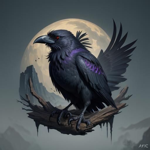 Half-Dead Crow in Detailed Matte Painting Style