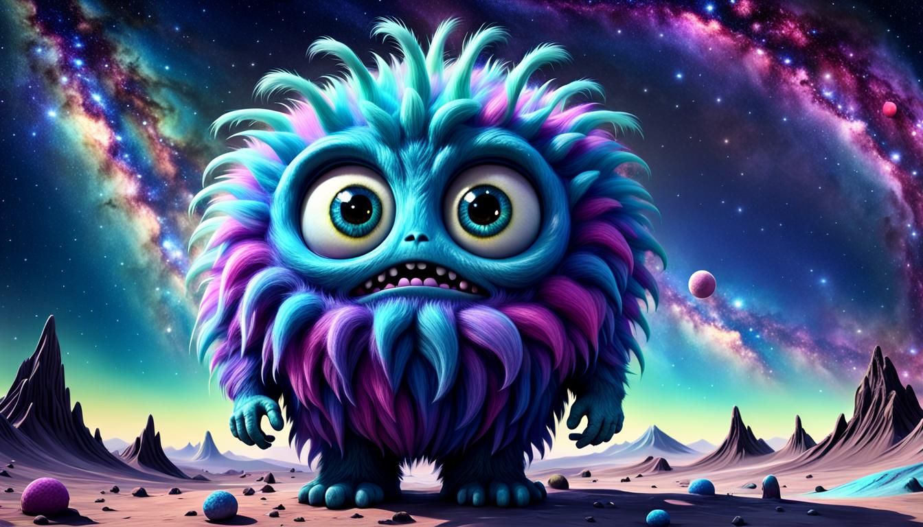 Adorable Alien Monster on Surreal Planet in 3D