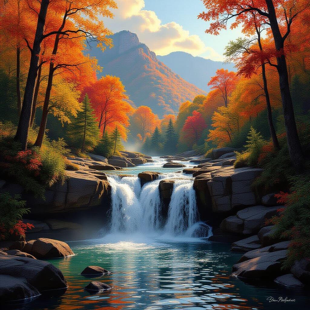 Autumn Waterfall in Great Smoky Mountains