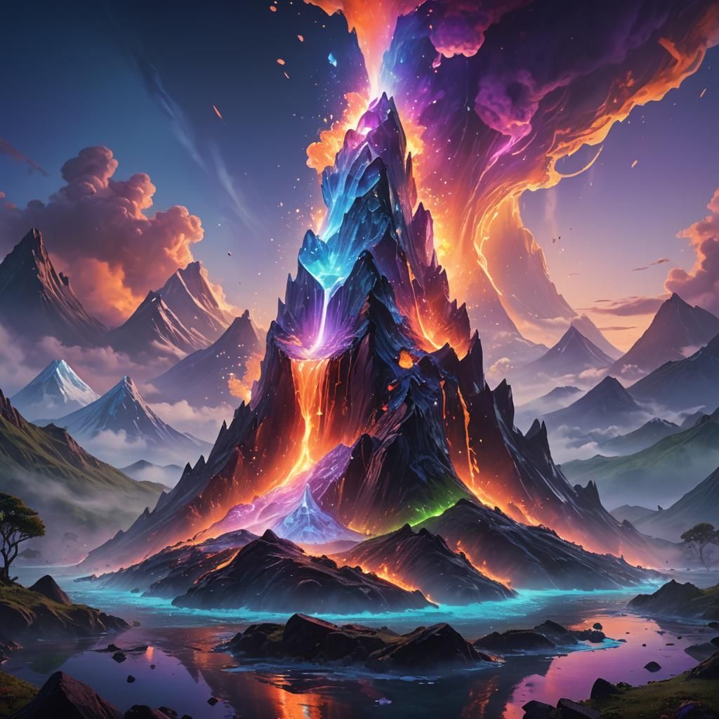 Majestic Glass Volcano with Ethereal Blue Light