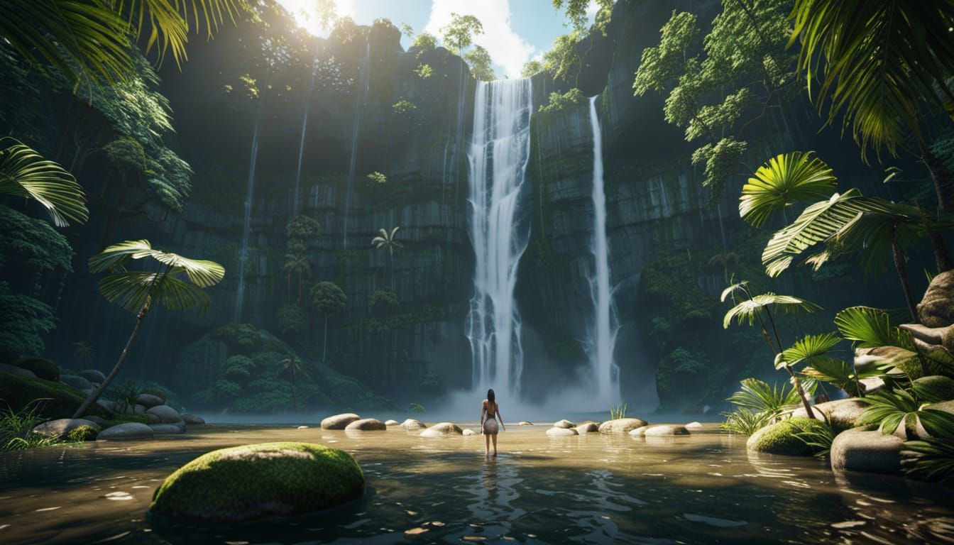 Pixie at Jungle Waterfall in Ultra Realistic 8K