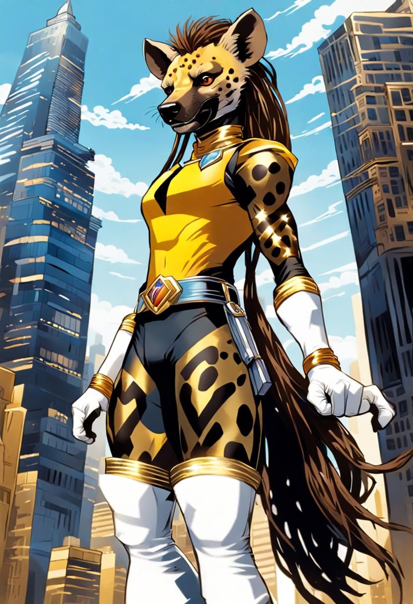 Giant Hyena Superhero in Cityscape Comic Art