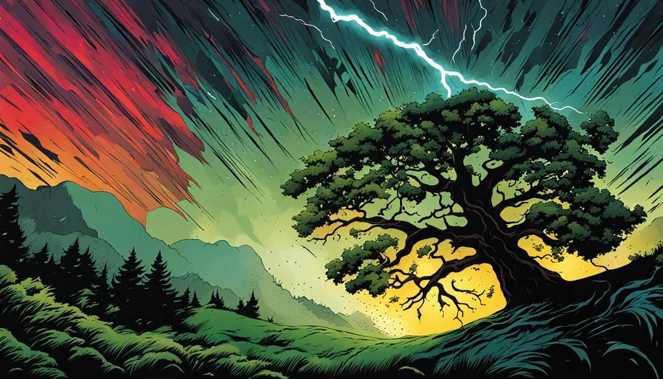 Vibrant Comic Book Lightning Strikes Tree