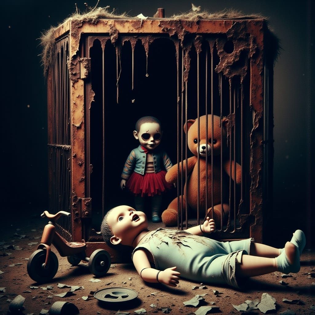 Forgotten Doll in Rusted Cage