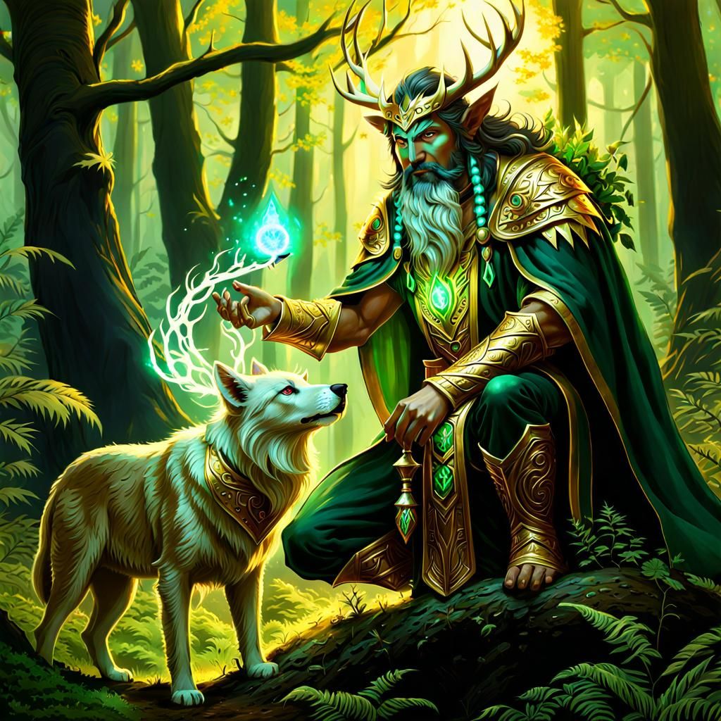 Firbolg Druid's Bioluminescent Forest Healing: Fantasy Art