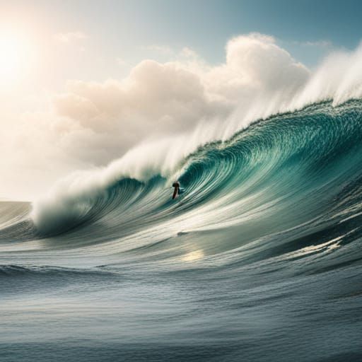 Epic Surfing Scene in Digital Matte Painting Style