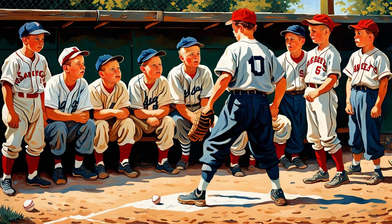 1950s Sandlot Baseball Game in Impasto Style