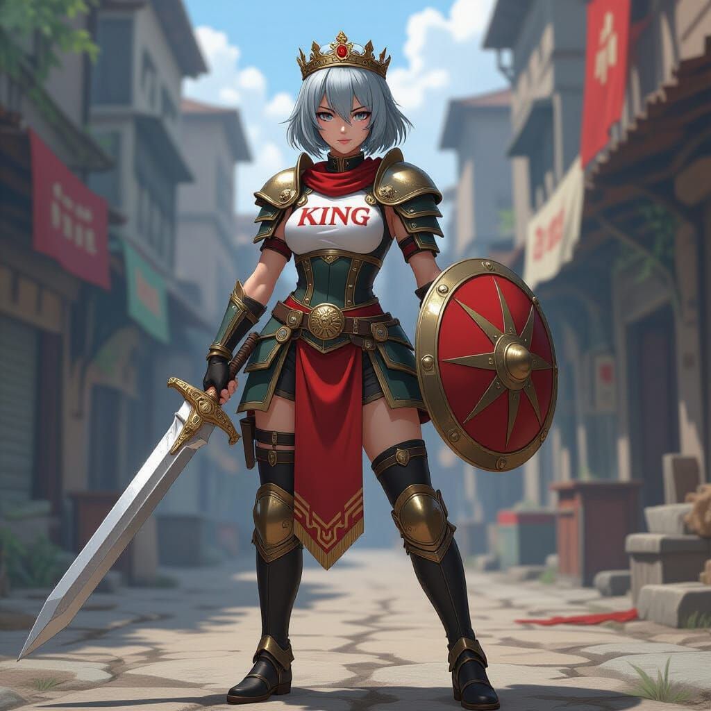 Caesar King in Gladiator Armor with Sword and Shield