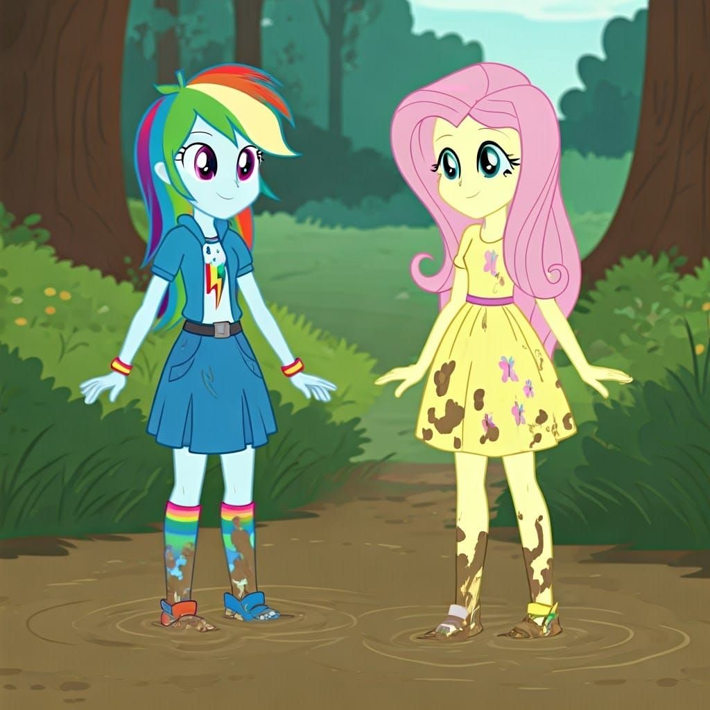 Rainbow Dash and Fluttershy Play in Mud