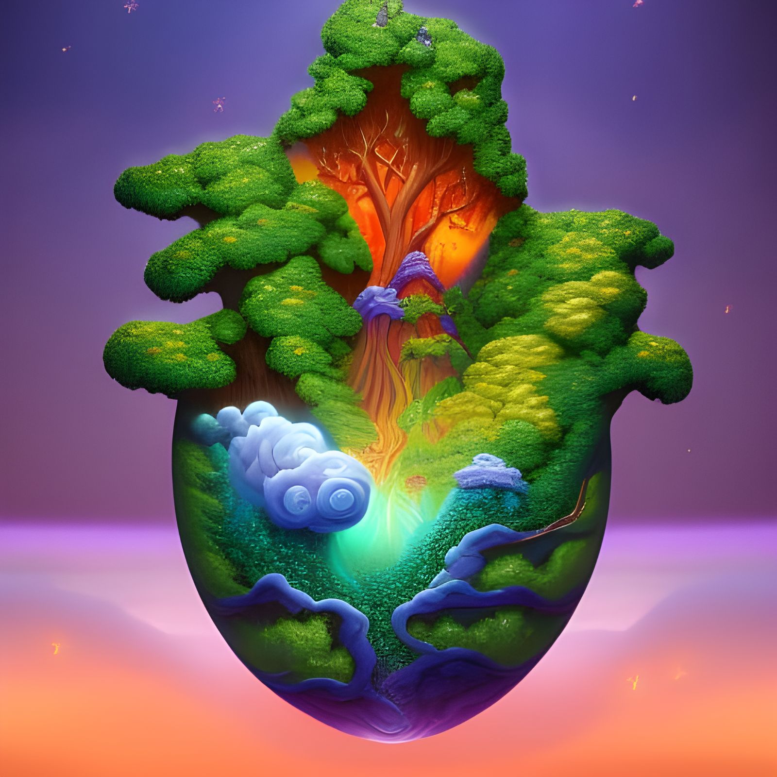 Hyperrealistic Crystals and Gems in Abstract Landscape