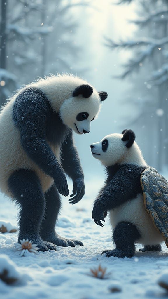 Spider Panda and Turtle Unite in Winter Wonderland