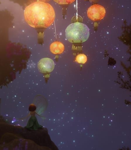 Aetherpunk Fairy Wonderland with Star Lanterns