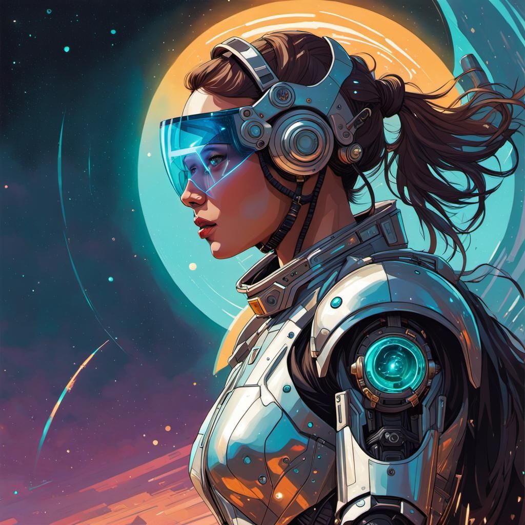 Futuristic Woman Races Cyborg Horse in Exosuits