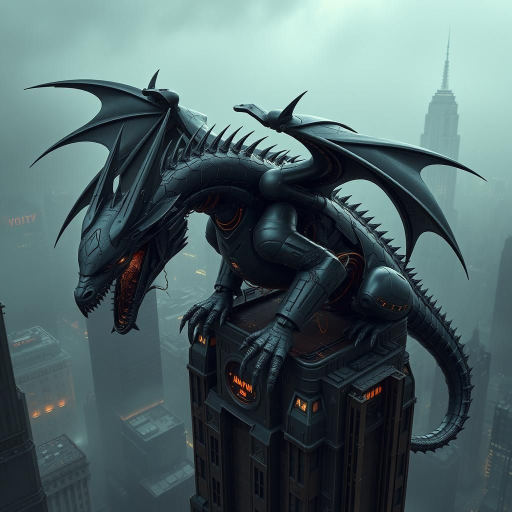 Mechanical Dragon Sits Atop Gotham Skyscraper