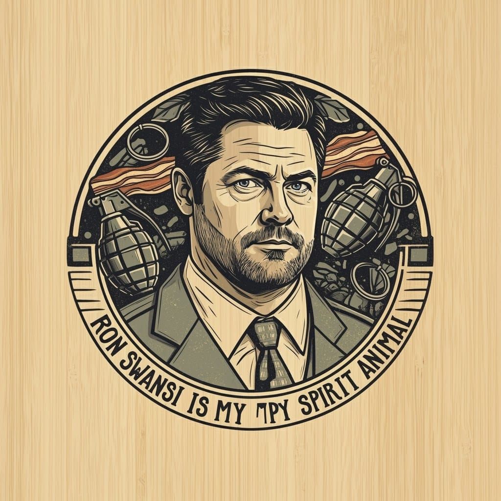 Minimalist woodcut, linocut, black and white. Nick Offerman,...