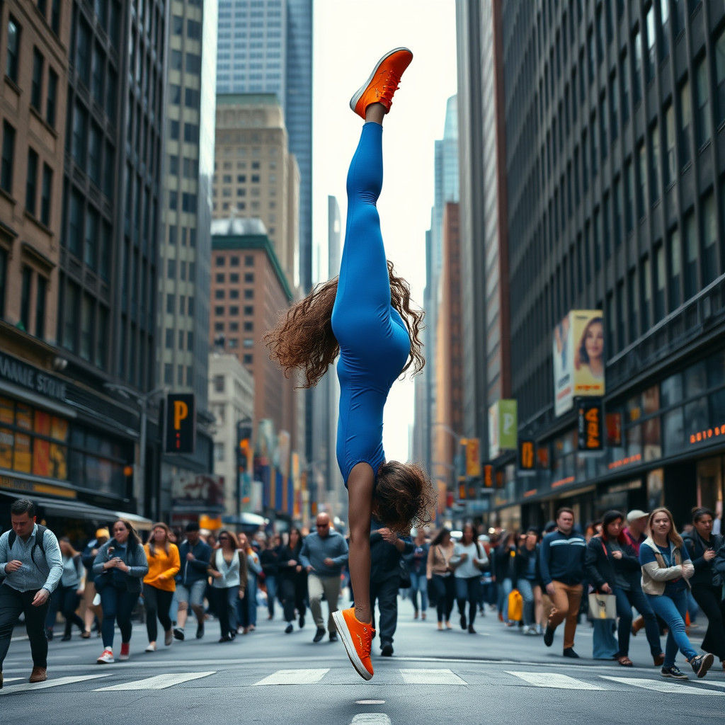 Girl's Split Handstand in New York: Matte Painting