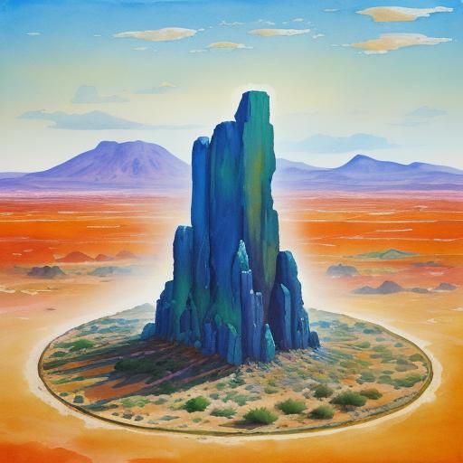 Desert Monolith as Gouache Painting