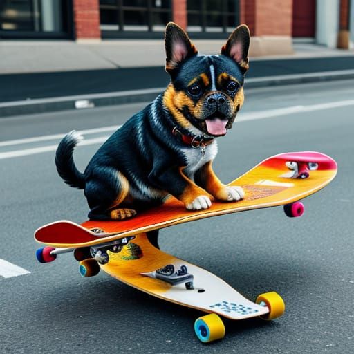 Cute Dog Rides Skateboard