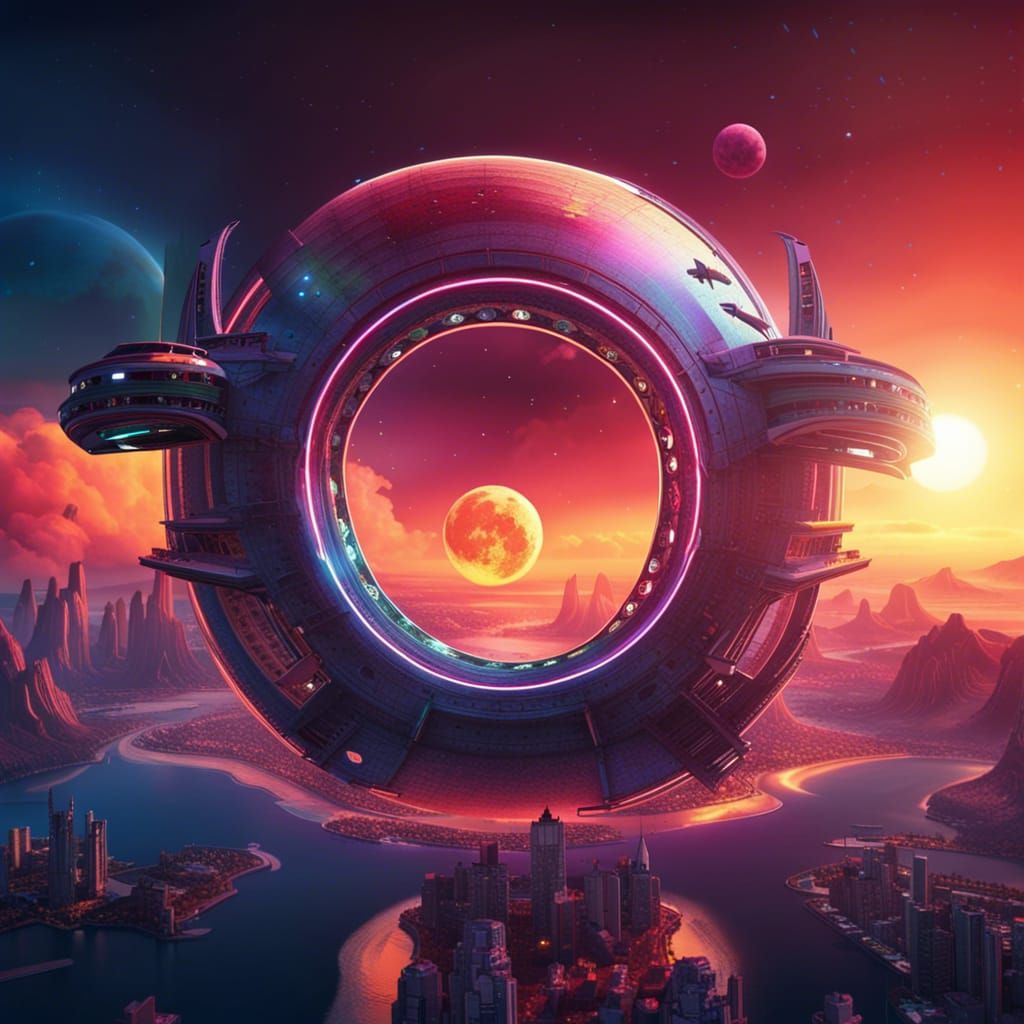 Futuristic Ring Casino in Space Galaxy