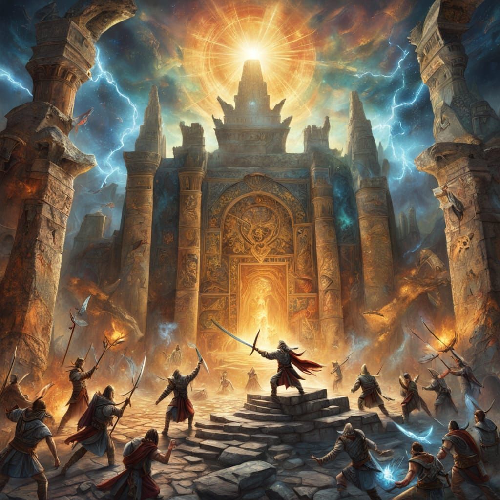 Epic Ancient Battle Scene in Vibrant Mystical Style