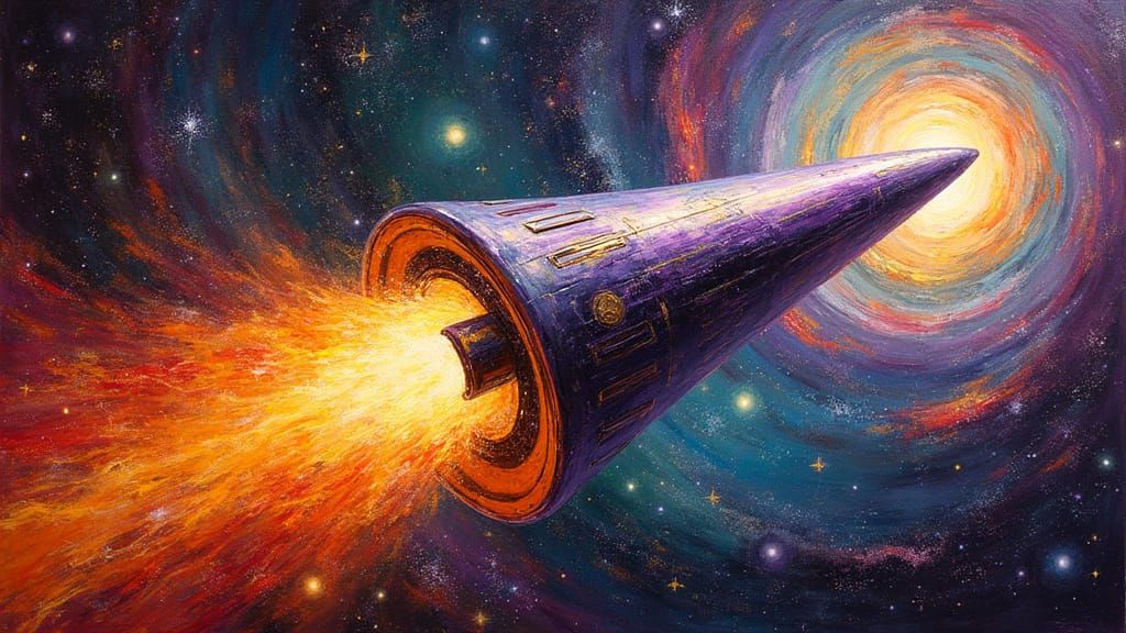 Iridescent Starship Soaring Through Abstract Cosmos