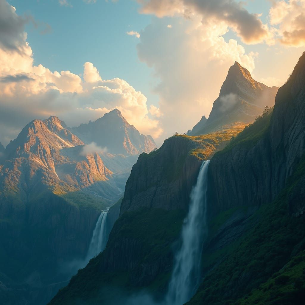 Breathtaking Mountain Range Landscape at Golden Sunset