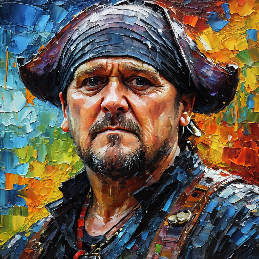 Swashbuckling Pirate Captured in Neo-Impressionist Oil Paint...